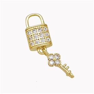Copper Lock Key Pendant Pave Zirconia Gold Plated, approx 8-12mm, 5-10mm [FN46429]
