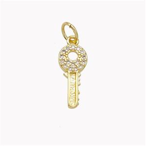 Copper Key Pendant Pave Zirconia Gold Plated, approx 6-15mm [FN46433]