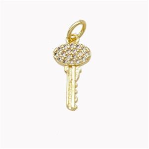 Copper Key Pendant Pave Zirconia Gold Plated, approx 7-13mm [FN46434]