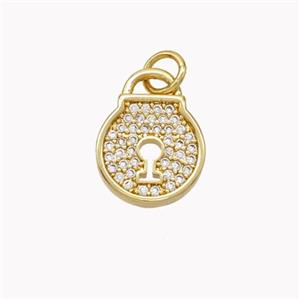 Copper Lock Pendant Pave Zirconia Gold Plated, approx 11-14mm [FN46439]