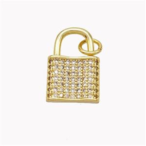 Copper Lock Pendant Pave Zirconia Gold Plated, approx 11-16mm [FN46441]