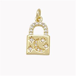 Copper Lock Pendant Pave Zirconia Moon Star Gold Plated, approx 9.5-14mm [FN46442]