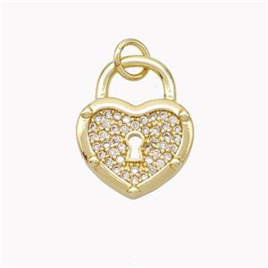 Copper Heart Lock Pendant Pave Zirconia Gold Plated, approx 13-17mm [FN46443]