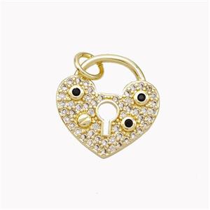 Copper Heart Lock Pendant Pave Zirconia Gold Plated, approx 15mm [FN46444]