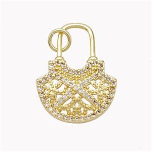 Copper Lock Pendant Pave Zirconia Gold Plated, approx 16-22mm [FN46446]