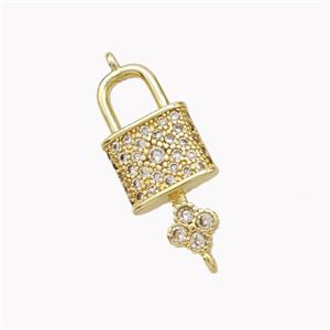 Copper Lock Key Pendant Pave Zirconia Gold Plated, approx 8-18mm [FN46447]