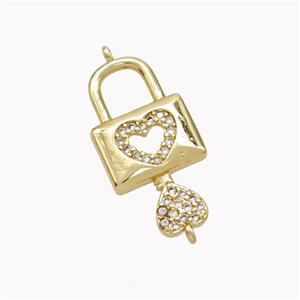 Copper Lock Key Pendant Pave Zirconia Gold Plated, approx 11-20mm [FN46448]