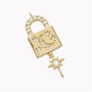 Copper Lock Key Pendant Pave Zirconia Gold Plated, approx 10-20mm [FN46449]
