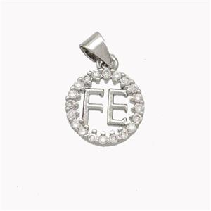 Copper FE Circle Pendant Pave Zirconia Platinum Plated, approx 12mm [FN46450]