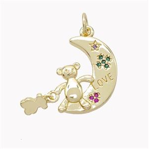 Copper Moon Pendant Pave Zirconia Bear LOVE Gold Plated, approx 12-18mm, 4-6mm [FN46466]
