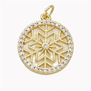 Copper Snowflake Pendant Pave Zirconia Gold Plated, approx 18mm [FN46470]