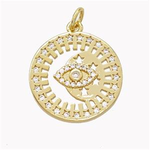 Copper Eye Pendant Pave Zirconia Circle Gold Plated, approx 18mm [FN46471]