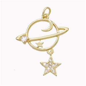 Copper Planet Pendant Pave Zirconia Star Gold Plated, approx 8mm, 14-22mm [FN46473]