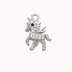 Copper Unicorn Charms Pendant Pave Zirconia Platinum Plated, approx 11-14mm [FN46480]