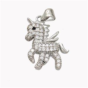 Copper Unicorn Charms Pendant Pave Zirconia Platinum Plated, approx 17-20mm [FN46482]
