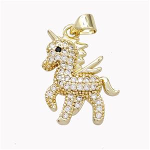 Copper Unicorn Charms Pendant Pave Zirconia Gold Plated, approx 17-20mm [FN46483]