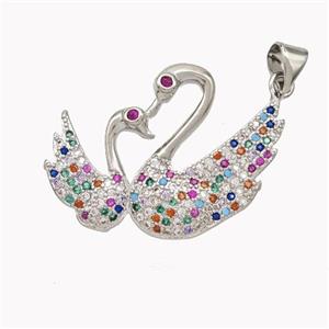 Copper Swan Pendant Pave Multicolor Zirconia Platinum Plated, approx 20-30mm [FN46490]
