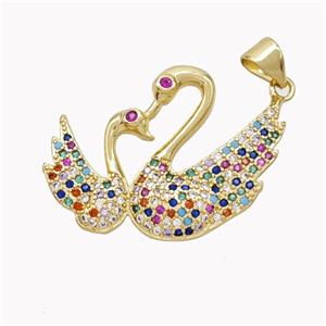 Copper Swan Pendant Pave Multicolor Zirconia Gold Plated, approx 20-30mm [FN46491]