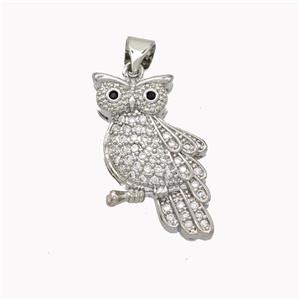 Copper Owl Pendant Pave Zirconia Birds Platinum Plated, approx 14-23mm [FN46492]
