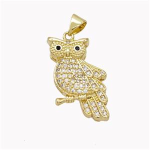 Copper Owl Pendant Pave Zirconia Birds Gold Plated, approx 14-23mm [FN46493]