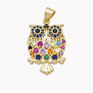 Copper Owl Pendant Pave Multicolor Zirconia Birds Gold Plated, approx 15-20mm [FN46495]