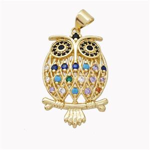 Copper Owl Pendant Pave Multicolor Zirconia Birds Gold Plated, approx 18-25mm [FN46497]
