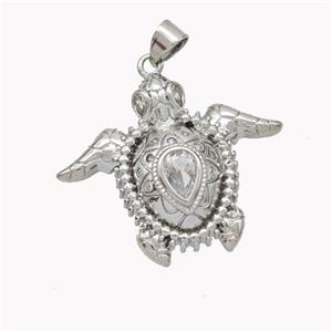 Copper Tortoise Pendant Pave Zirconia Platinum Plated, approx 25-28mm [FN46498]