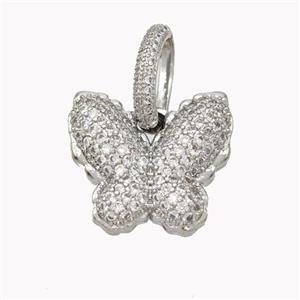 Copper Butterfly Pendant Pave Zirconia Platinum Plated, approx 20mm, 10-15mm [FN46504]