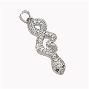 Copper Snake Pendant Pave Zirconia Platinum Plated, approx 10-27mm [FN46506]