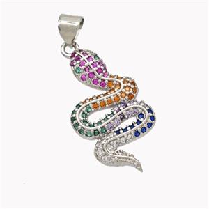 Copper Snake Pendant Pave Multicolor Zirconia Platinum Plated, approx 13-25mm [FN46508]