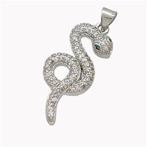 Copper Snake Pendant Pave Zirconia Platinum Plated, approx 13-28mm [FN46510]