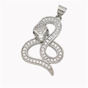 Copper Snake Pendant Pave Zirconia Platinum Plated, approx 18-25mm [FN46512]