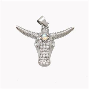 Copper Bullhead Pendant Pave Zirconia Platinum Plated, approx 20-28mm [FN46516]