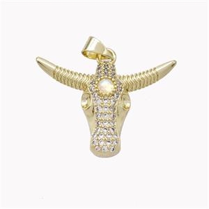Copper Bullhead Pendant Pave Zirconia Gold Plated, approx 20-28mm [FN46517]