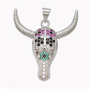 Copper Bullhead Pendant Pave Multicolor Zirconia Platinum Plated, approx 28-30mm [FN46518]