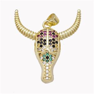 Copper Bullhead Pendant Pave Multicolor Zirconia Gold Plated, approx 28-30mm [FN46519]