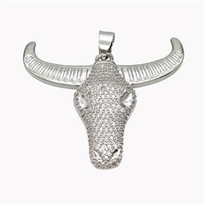 Copper Bullhead Pendant Pave Zirconia Platinum Plated, approx 40-45mm [FN46520]