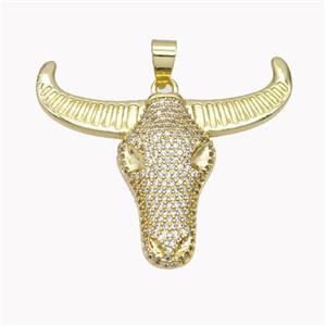 Copper Bullhead Pendant Pave Zirconia Gold Plated, approx 40-45mm [FN46521]