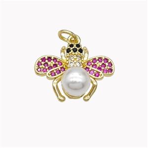 Copper Honeybee Pendant Pave Zirconia Pearlized Resin Gold Plated, approx 15-20mm [FN46523]