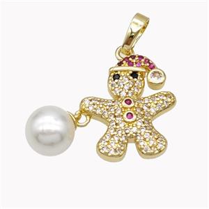 Copper Snowman Pendant Pave Zirconia Pearlized Resin Gold Plated, approx 8mm, 15-18mm [FN46524]