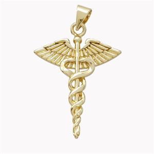 Copper Crosier Pendant Snake Wings Gold Plated, approx 20-25mm [FN46526]