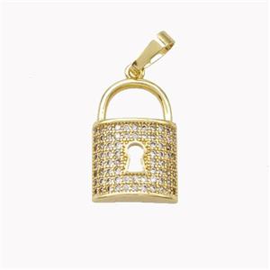 Copper Lock Pendant Pave Zirconia Gold Plated, approx 12-17mm [FN46536]