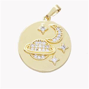 Copper Moon Pendant Pave Zirconia Star Planet Gold Plated, approx 21mm [FN46539]