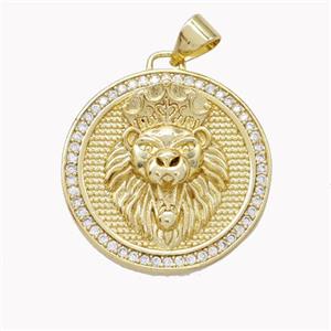 Copper Lion Pendant Pave Zirconia Gold Plated, approx 22mm [FN46540]