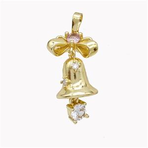 Copper Bell Pendant Pave Zirconia Gold Plated, approx 8-15mm, 12mm [FN46543]