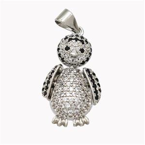 Copper Penguin Pendant Micropave Zirconia Platinum Plated, approx 13-22mm [FN46545]