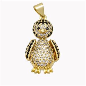 Copper Penguin Pendant Micropave Zirconia Gold Plated, approx 13-22mm [FN46546]