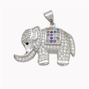 Copper Elephant Pendant Pave Zirconia Platinum Plated, approx 17-25mm [FN46549]