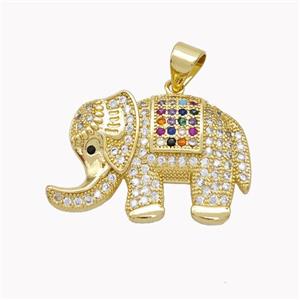 Copper Elephant Pendant Pave Zirconia Gold Plated, approx 17-25mm [FN46550]