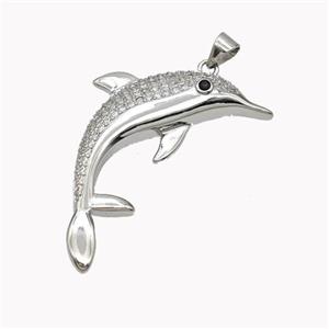 Copper Dolphin Pendant Pave Zirconia Platinum Plated, approx 30-35mm [FN46551]